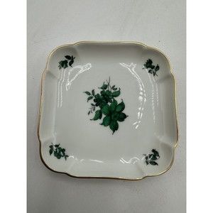 Vtg 5097 Wien Augarten Austria Gold Scalloped Square Plate Peony Flower 3 1/2"